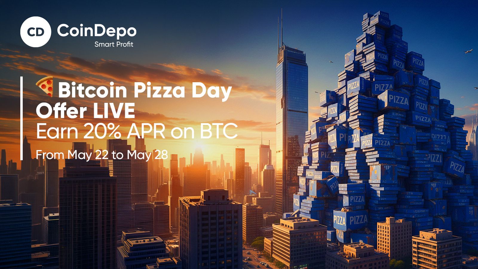 Celebrate Bitcoin Pizza Day with 20% APR on BTC Deposits